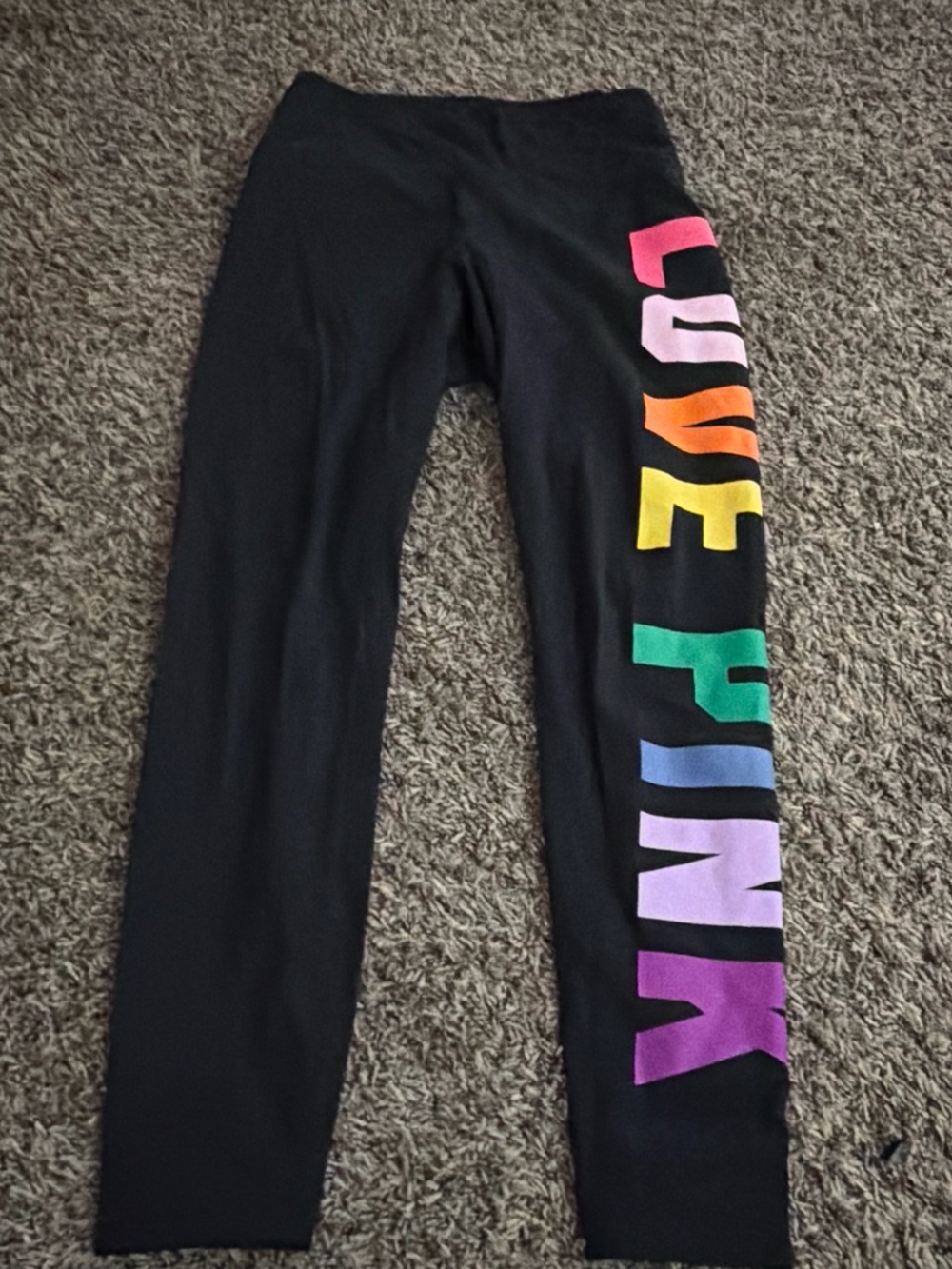 PINK Victoria's Secret Black Leggings with Rainbow SIDE PINK Logo